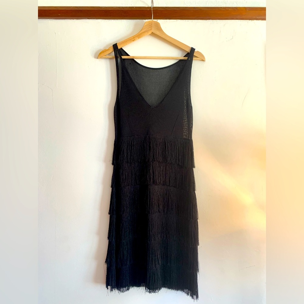 Black knit fringe dress